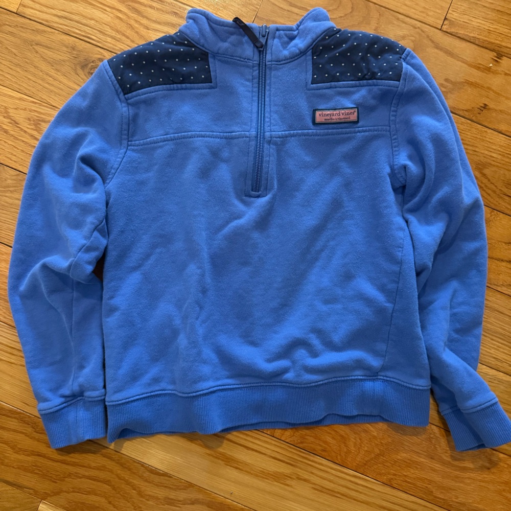 Vineyard Vines girls blue shep shirt blue and navy polka dot